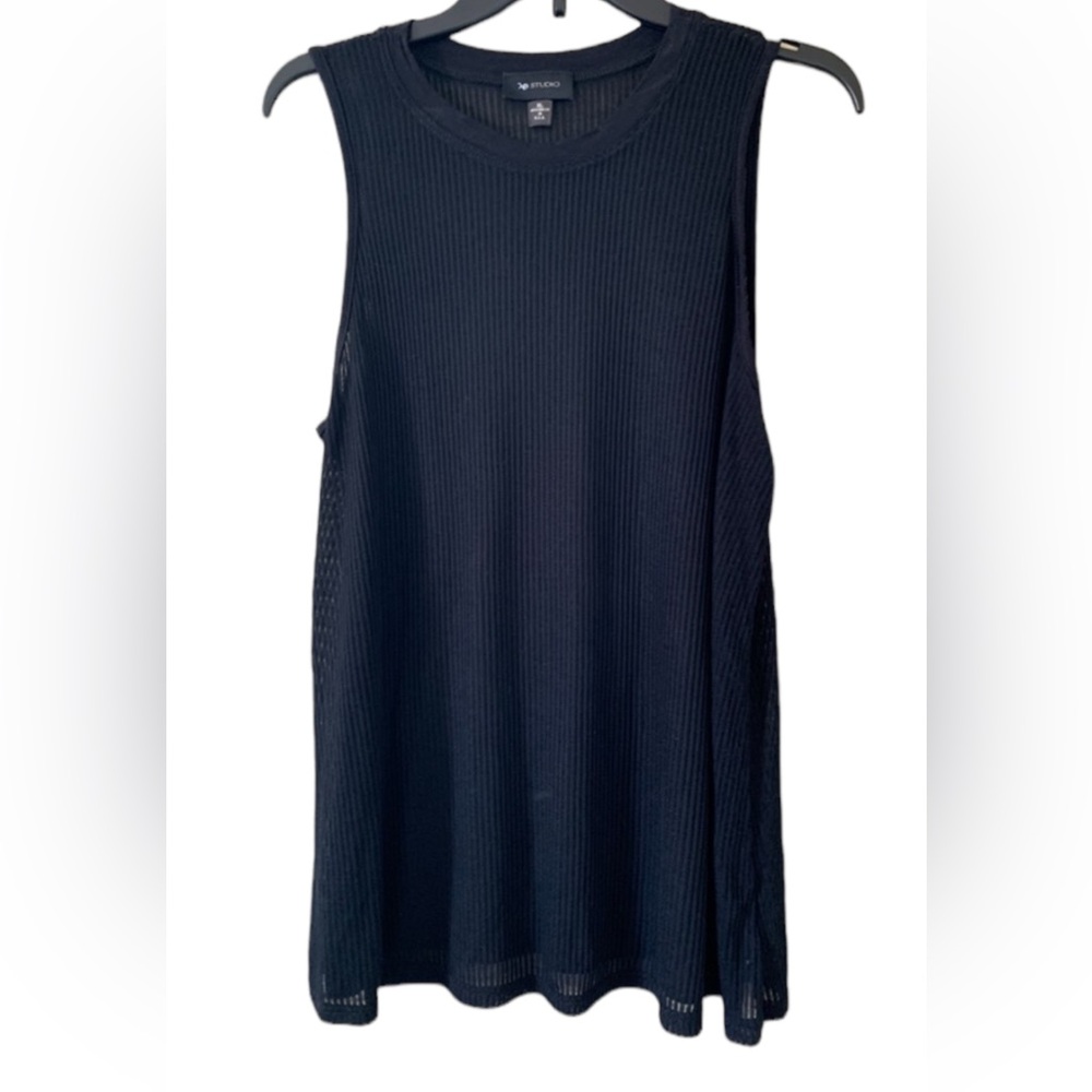 AB STUDIO Women’s Black Ribbed Sheer Sleeveless Top NWOT SIZE XL